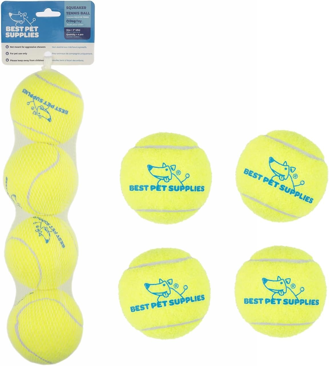image:imageBest Pet Supplies Interactive Squeaky Dog Chew Toy Ideal Dog Toys for Chewers Small Medium amp Large Dogs and Fetch Lovers Tennis Yellow Medium Pack of 4Tennis Yellow