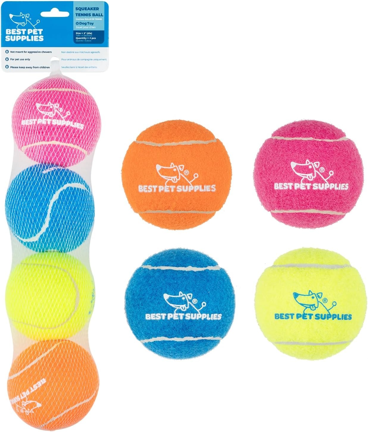 image:imageBest Pet Supplies Interactive Squeaky Dog Chew Toy Ideal Dog Toys for Chewers Small Medium amp Large Dogs and Fetch Lovers Tennis Yellow Medium Pack of 4Tennis Assorted Color