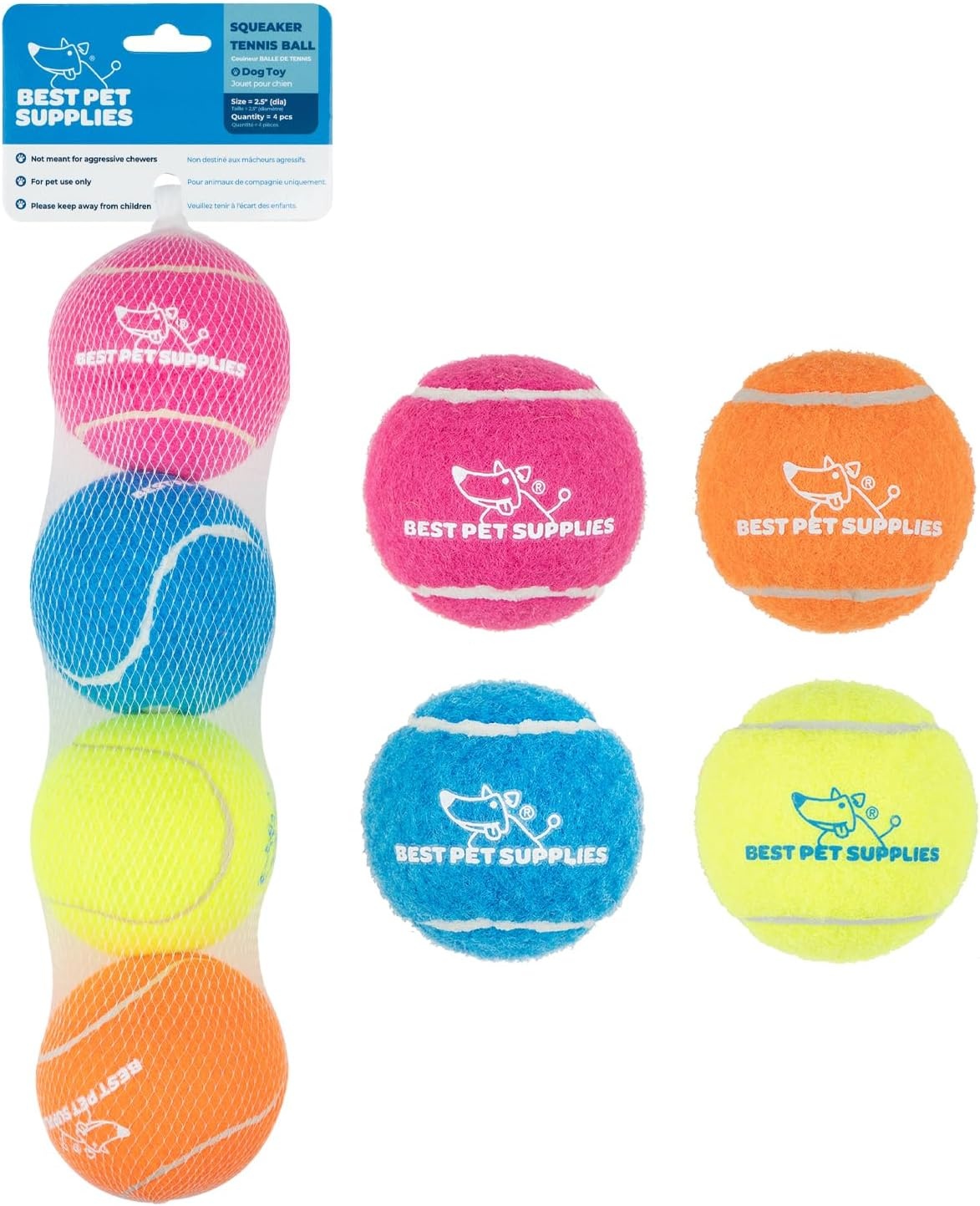 image:imageBest Pet Supplies Interactive Squeaky Dog Chew Toy Ideal Dog Toys for Chewers Small Medium amp Large Dogs and Fetch Lovers Tennis Yellow Medium Pack of 4Tennis Assorted Color