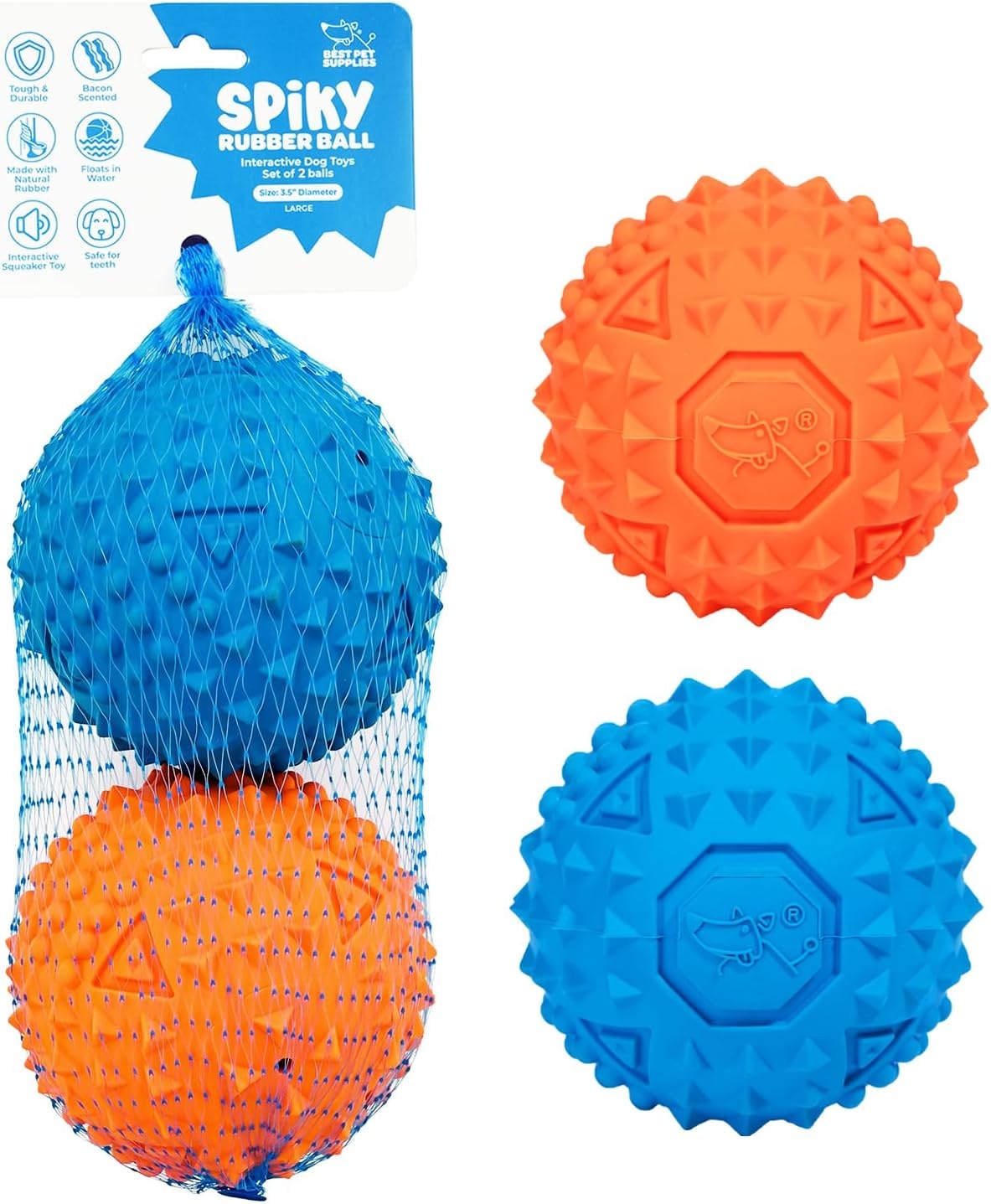 image:imageBest Pet Supplies Interactive Squeaky Dog Chew Toy Ideal Dog Toys for Chewers Small Medium amp Large Dogs and Fetch Lovers Tennis Yellow Medium Pack of 4Spiky Ball Blue Orange