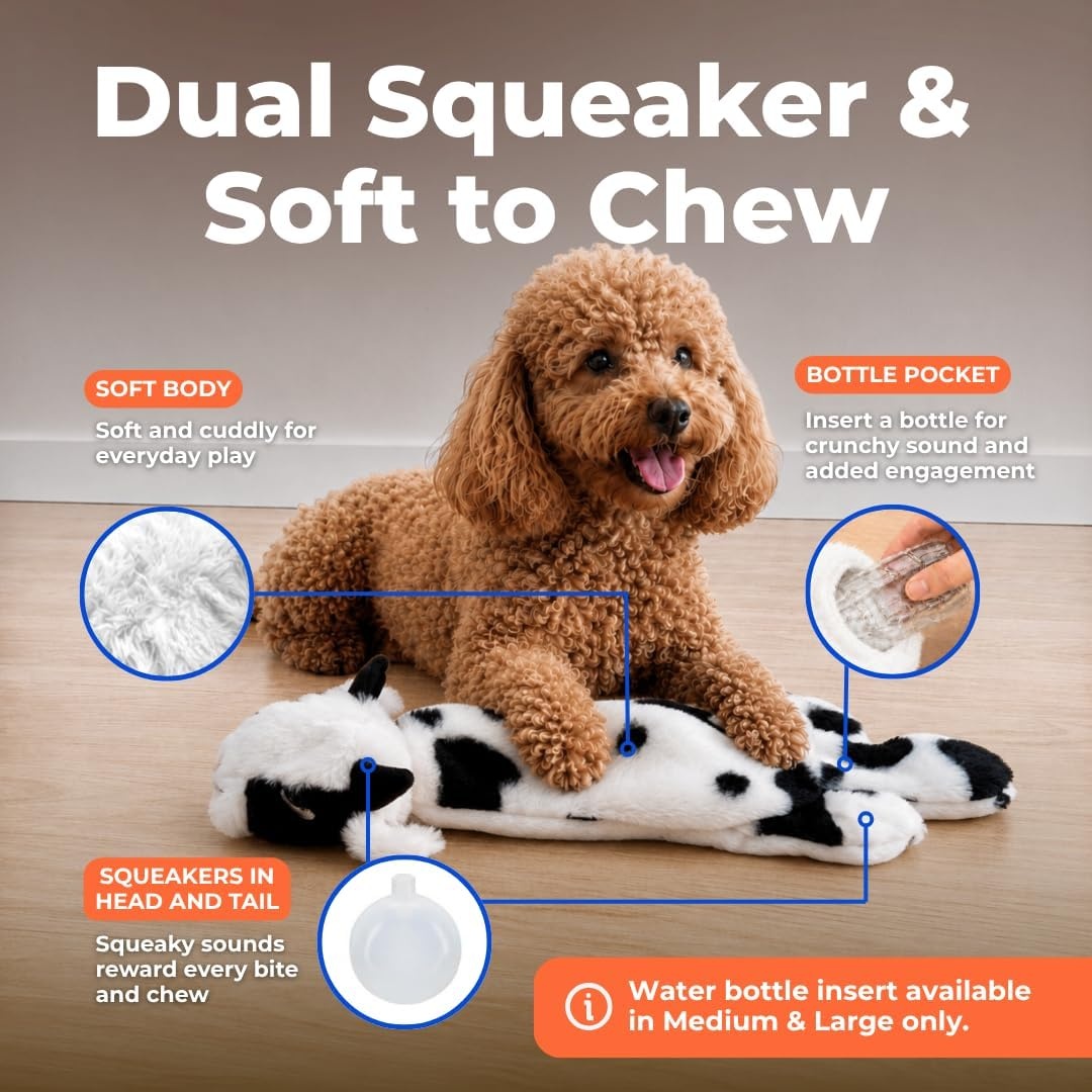 image:imageBest Pet Supplies Squeaky Dog Toys with Soft Durable Fabric for Small Medium and Large Pets Interactive Toy for Indoor Play Supports Active Biting and Play Fuchsia Green MediumCow