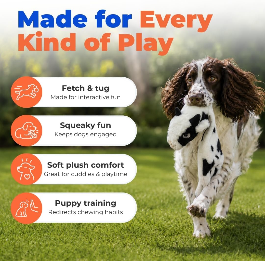 image:imageBest Pet Supplies Squeaky Dog Toys with Soft Durable Fabric for Small Medium and Large Pets Interactive Toy for Indoor Play Supports Active Biting and Play Fuchsia Green MediumCow
