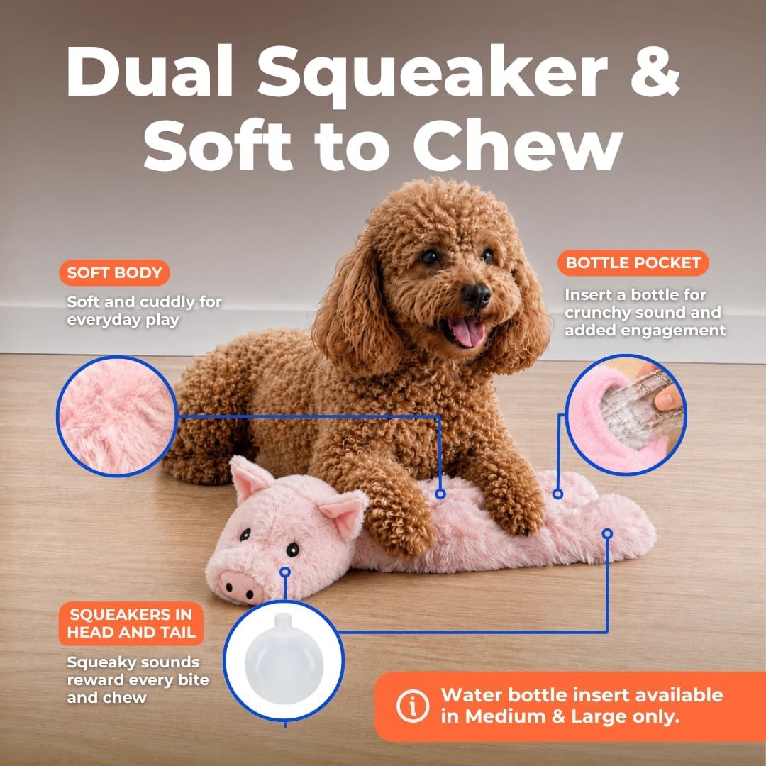image:imageBest Pet Supplies Squeaky Dog Toys with Soft Durable Fabric for Small Medium and Large Pets Interactive Toy for Indoor Play Supports Active Biting and Play Fuchsia Green MediumPig