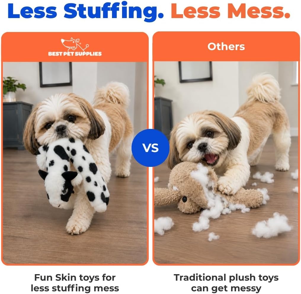 image:imageBest Pet Supplies Squeaky Dog Toys with Soft Durable Fabric for Small Medium and Large Pets Interactive Toy for Indoor Play Supports Active Biting and Play Fuchsia Green MediumCow