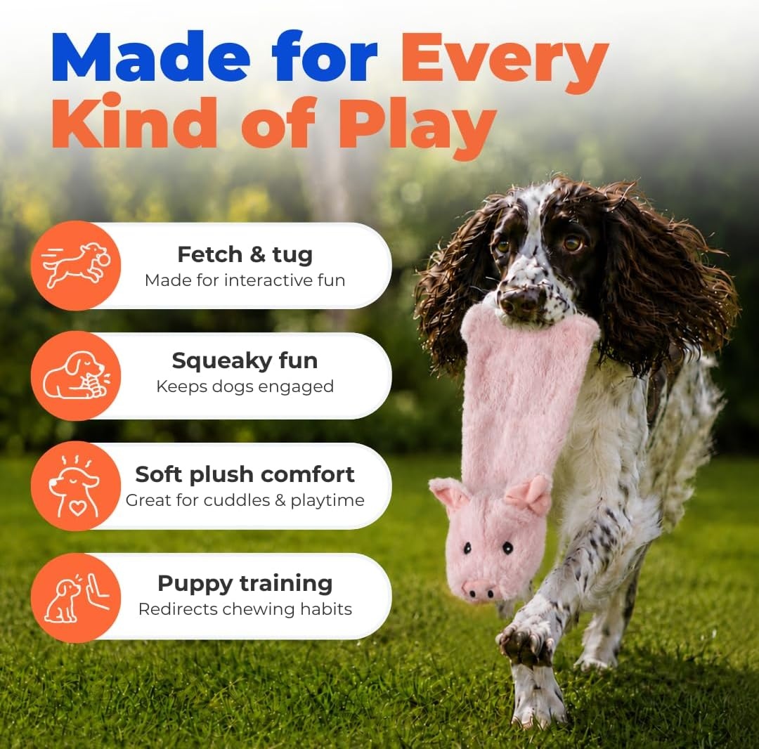 image:imageBest Pet Supplies Squeaky Dog Toys with Soft Durable Fabric for Small Medium and Large Pets Interactive Toy for Indoor Play Supports Active Biting and Play Fuchsia Green MediumPig