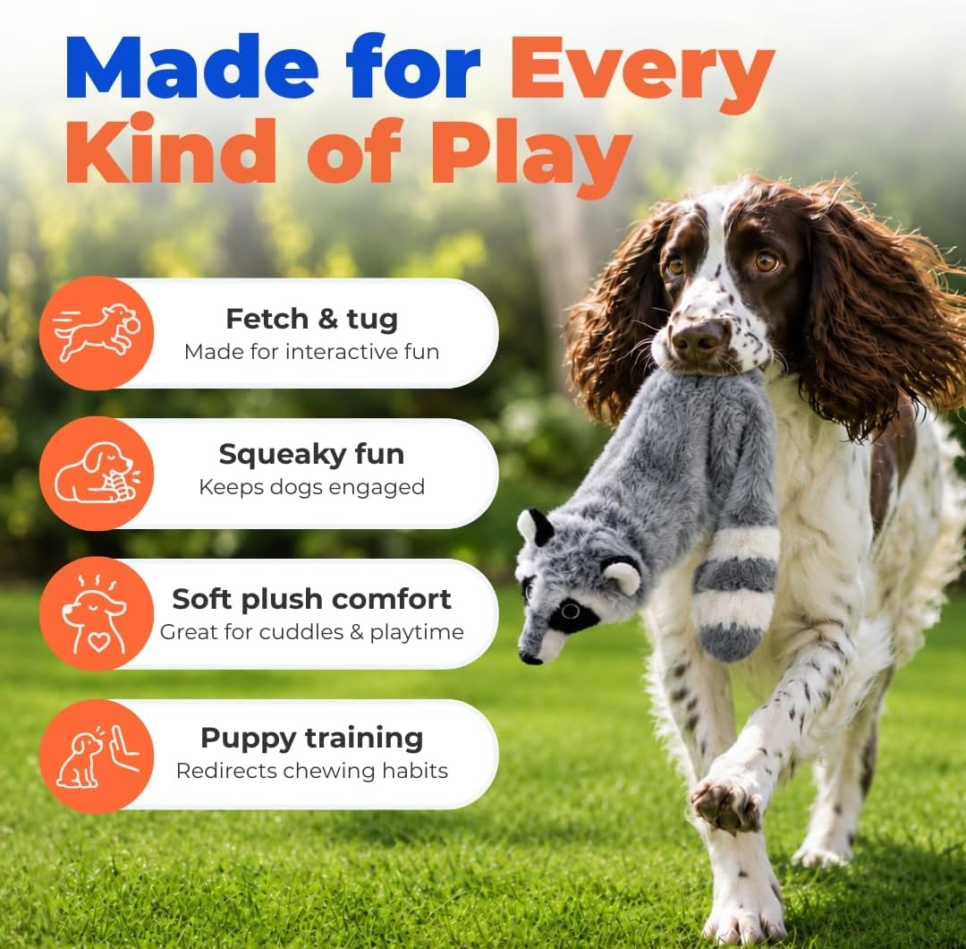 image:imageBest Pet Supplies Squeaky Dog Toys with Soft Durable Fabric for Small Medium and Large Pets Interactive Toy for Indoor Play Supports Active Biting and Play Fuchsia Green MediumGreyRaccoon