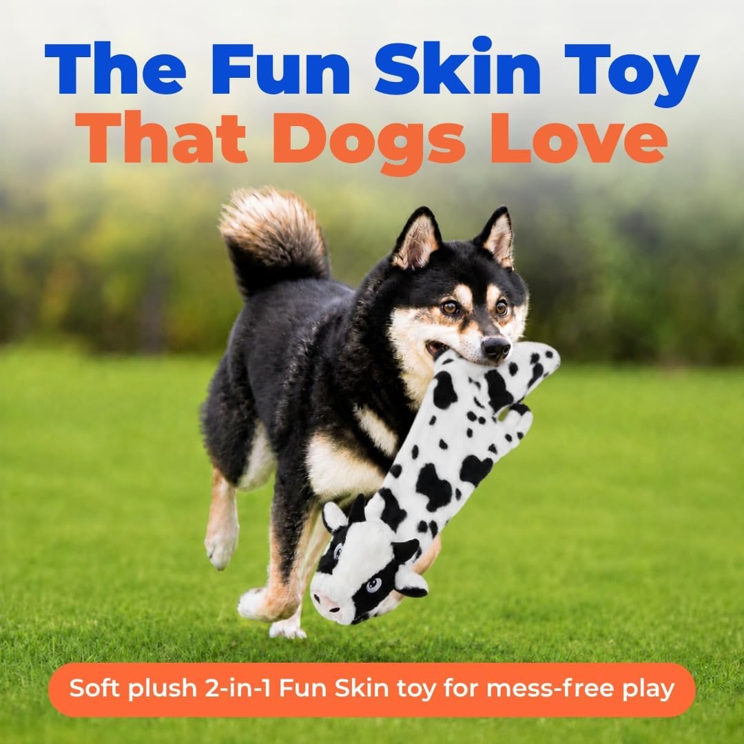 image:imageBest Pet Supplies Squeaky Dog Toys with Soft Durable Fabric for Small Medium and Large Pets Interactive Toy for Indoor Play Supports Active Biting and Play Fuchsia Green MediumCow