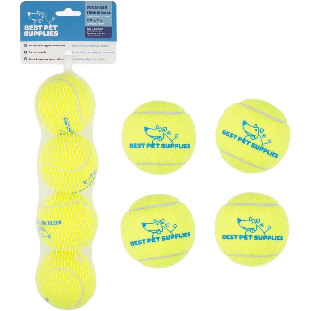 image:imageBest Pet Supplies Interactive Squeaky Dog Chew Toy Ideal Dog Toys for Chewers Small Medium amp Large Dogs and Fetch Lovers Tennis Yellow Medium Pack of 4Tennis Yellow