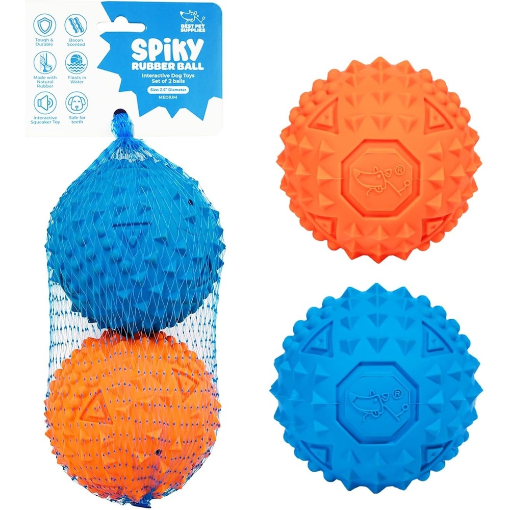 image:imageBest Pet Supplies Interactive Squeaky Dog Chew Toy Ideal Dog Toys for Chewers Small Medium amp Large Dogs and Fetch Lovers Tennis Yellow Medium Pack of 4Spiky Ball Blue Orange