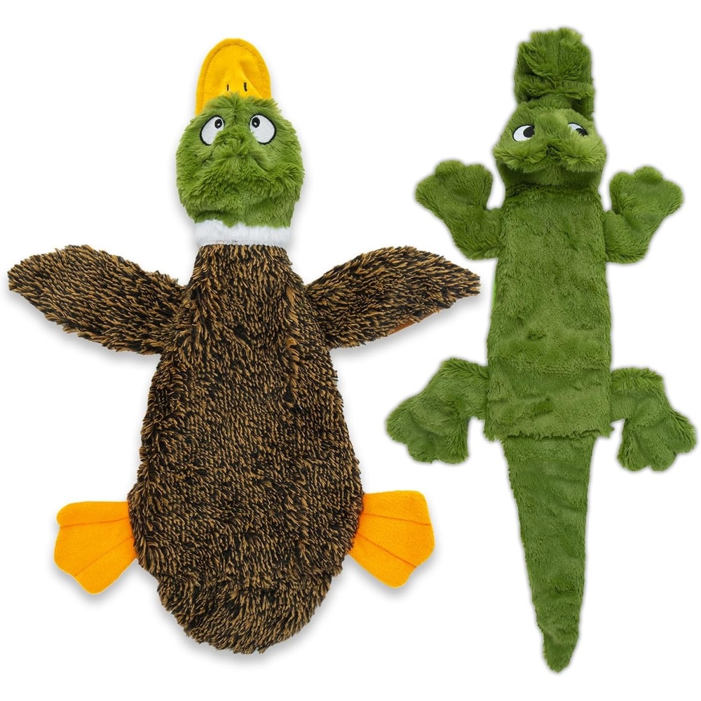 image:imageBest Pet Supplies Squeaky Dog Toys with Soft Durable Fabric for Small Medium and Large Pets Interactive Toy for Indoor Play Supports Active Biting and Play Fuchsia Green MediumMulticolorAlligator Wild Duck