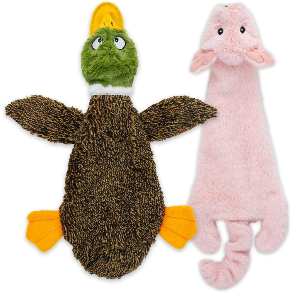 image:imageBest Pet Supplies Squeaky Dog Toys with Soft Durable Fabric for Small Medium and Large Pets Interactive Toy for Indoor Play Supports Active Biting and Play Fuchsia Green MediumMulticolorPig Wild Duck